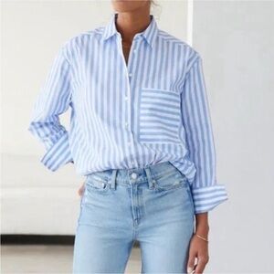 AYR The Deep End Relaxed Blue & White Stripe Button-Down Shirt for Women